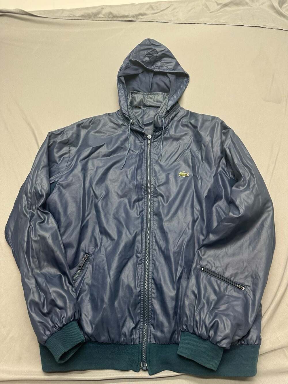 Vintage Lacoste Blue Full Zip Hooded Windbreaker Jacket Size XL